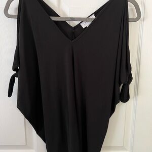 Women's Black V-Neck tie peak a boo sleeve Top